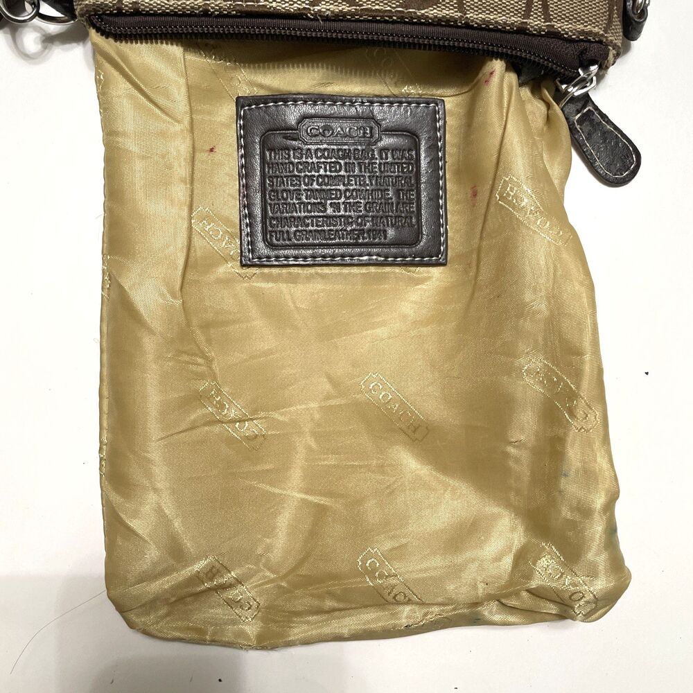 Coach Womens Small Canvas Signature Logo Crossbody Bag Classic Brown Zip Purse - Picture 8 of 10